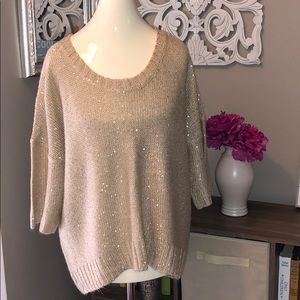 Perfect fall sweater! Tan with gold sequins